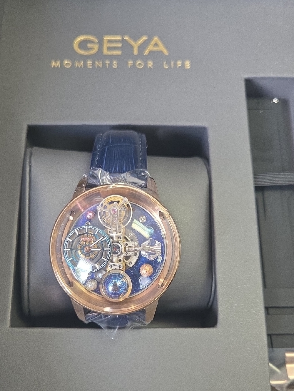Geya Men's Blue Dial Mechanical Watch with Blue Strap